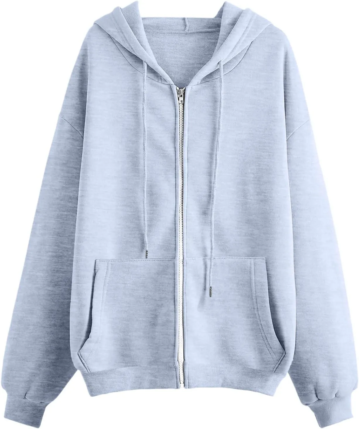 Womens Casual Solid Long Sleeve Zipper Hooded Coat Oversized Loose Outdoor Hiking Sports Sweatshirt Tops with Pocket