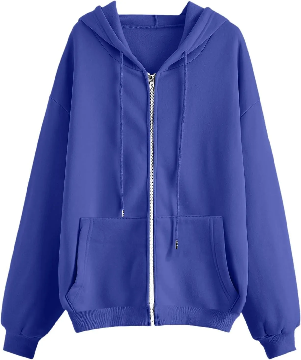 Womens Casual Solid Long Sleeve Zipper Hooded Coat Oversized Loose Outdoor Hiking Sports Sweatshirt Tops with Pocket