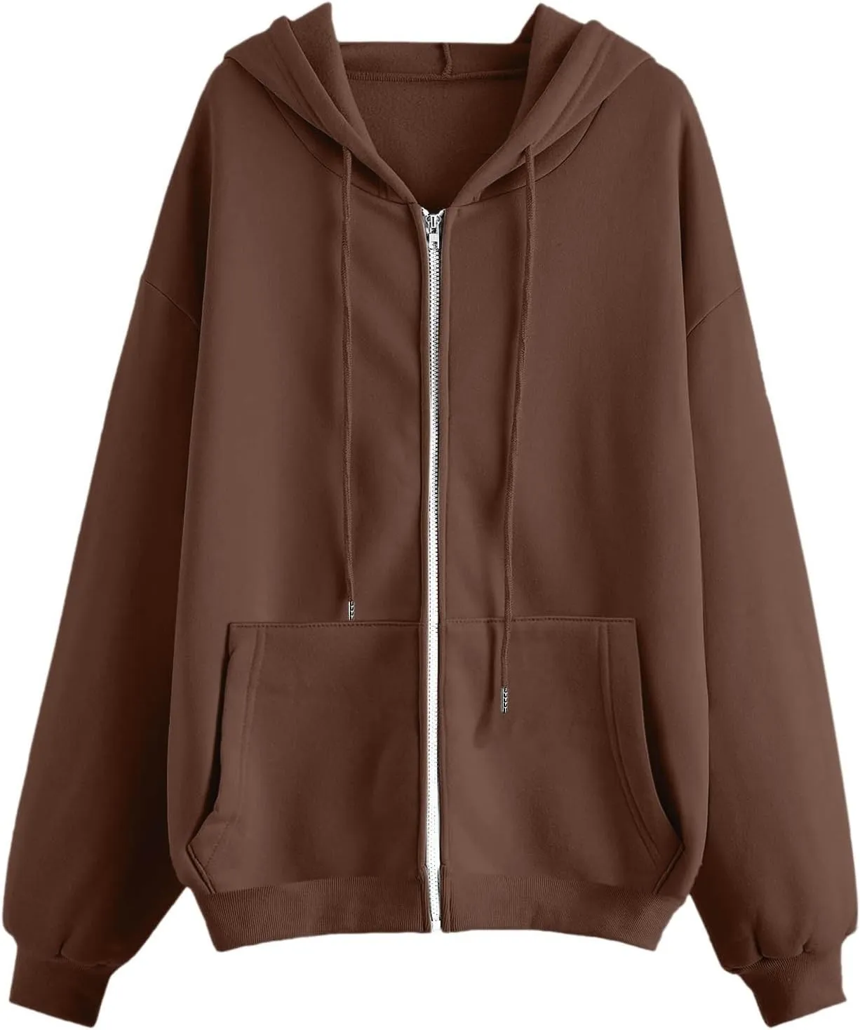 Womens Casual Solid Long Sleeve Zipper Hooded Coat Oversized Loose Outdoor Hiking Sports Sweatshirt Tops with Pocket