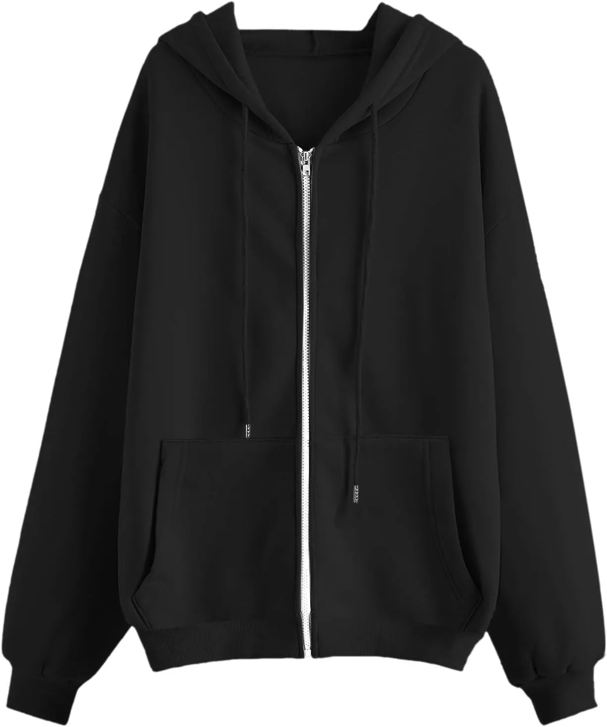Womens Casual Solid Long Sleeve Zipper Hooded Coat Oversized Loose Outdoor Hiking Sports Sweatshirt Tops with Pocket