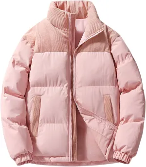 Women's Crop Puffer Jacket Zip Up Trendy Quilted Short Winter Coat Thickened Down Jackets Parkas Outwear with Pockets