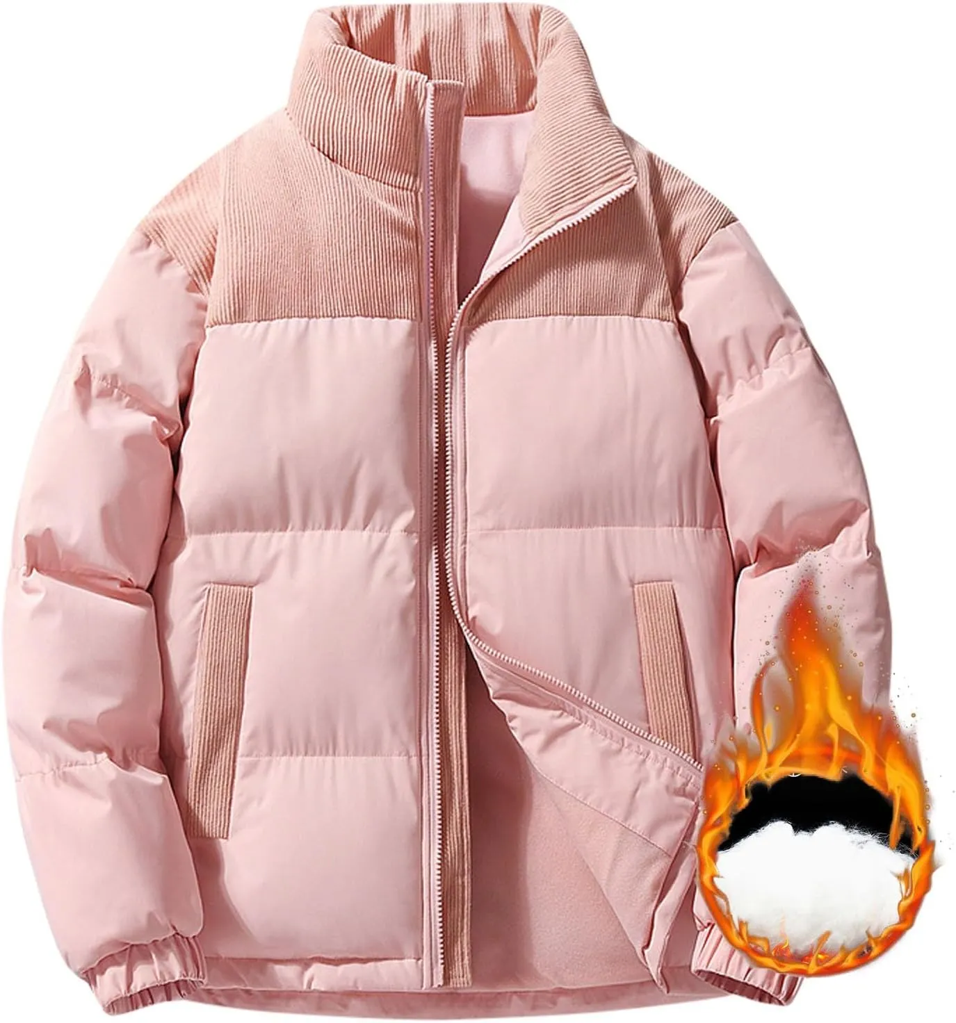Women's Crop Puffer Jacket Zip Up Trendy Quilted Short Winter Coat Thickened Down Jackets Parkas Outwear with Pockets
