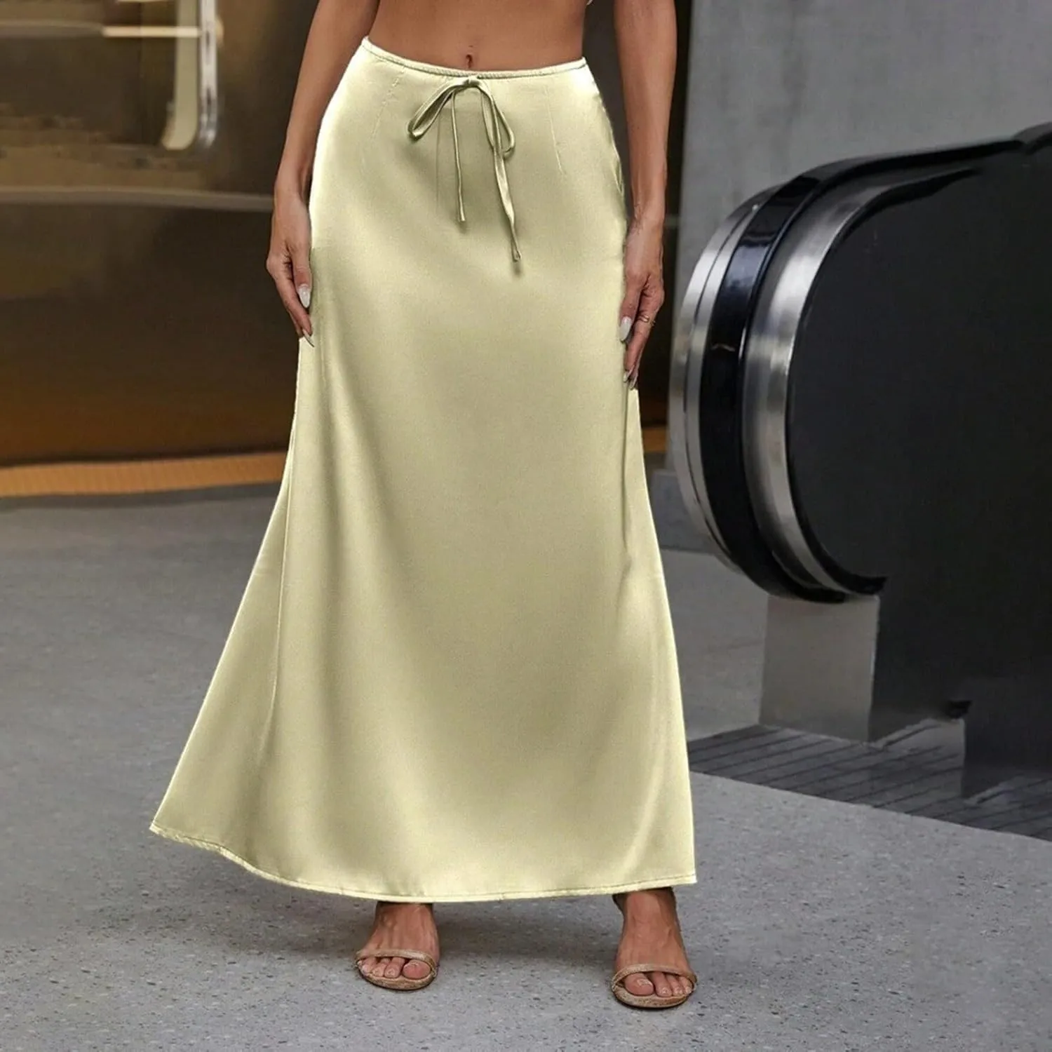Women's Elegant Belted Satin Skirt for Spring/Summer Bridesmaids Dresses Plus