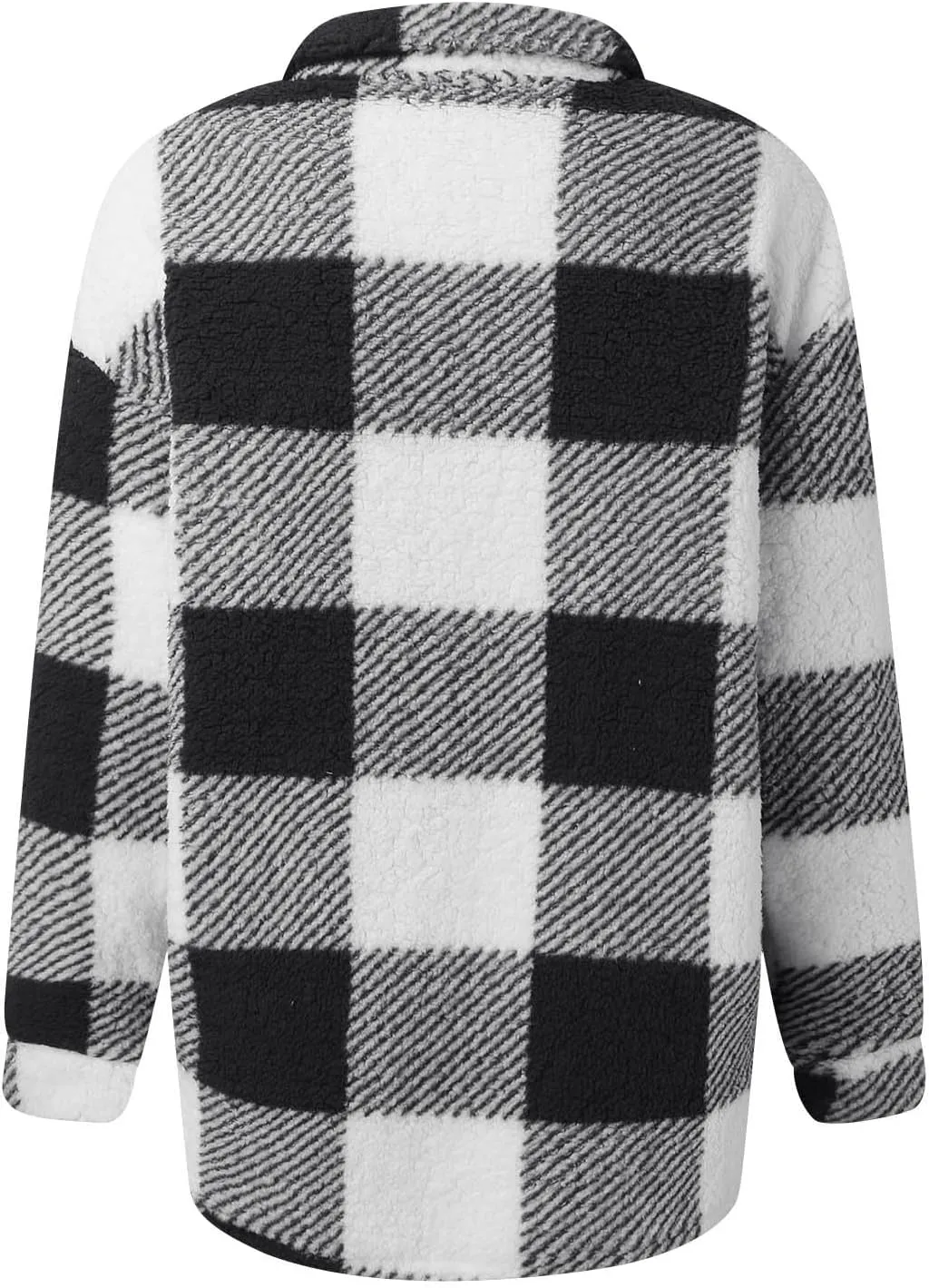 Womens Fleece Jackets Casual Flannel Plaid Shacket Coat Button Down Lapel Collared Sherpa Jacket Cardigan with Pocket