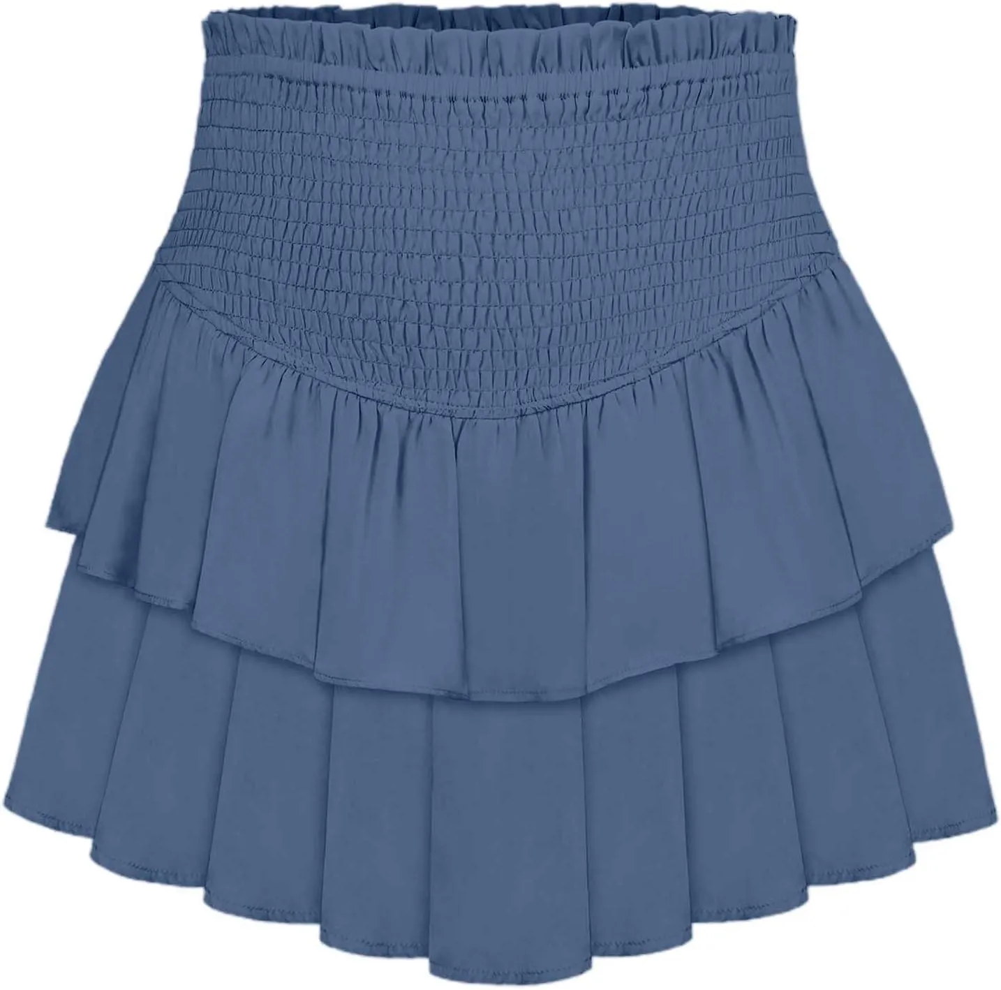 Women's High Waist Ruffle Flowy Mini Skirts Stretchy Waist Solid Lined Layered Pleated Casual Beach Short Skirt