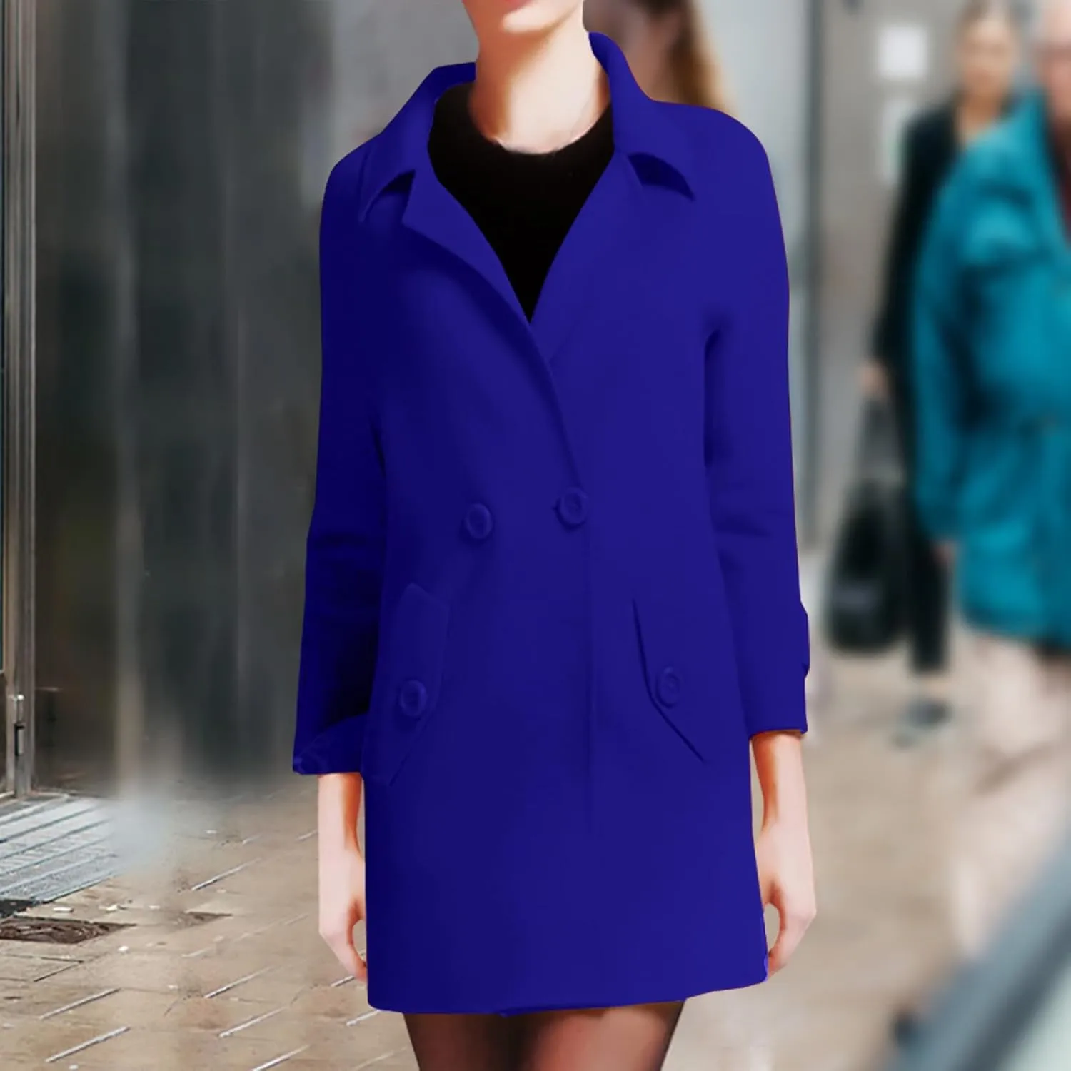 Womens Jacket Wool Blend Coats Vintage Single Breasted Lapel Overcoat Long Sleeve Casual Slim Fit Button Cardigan