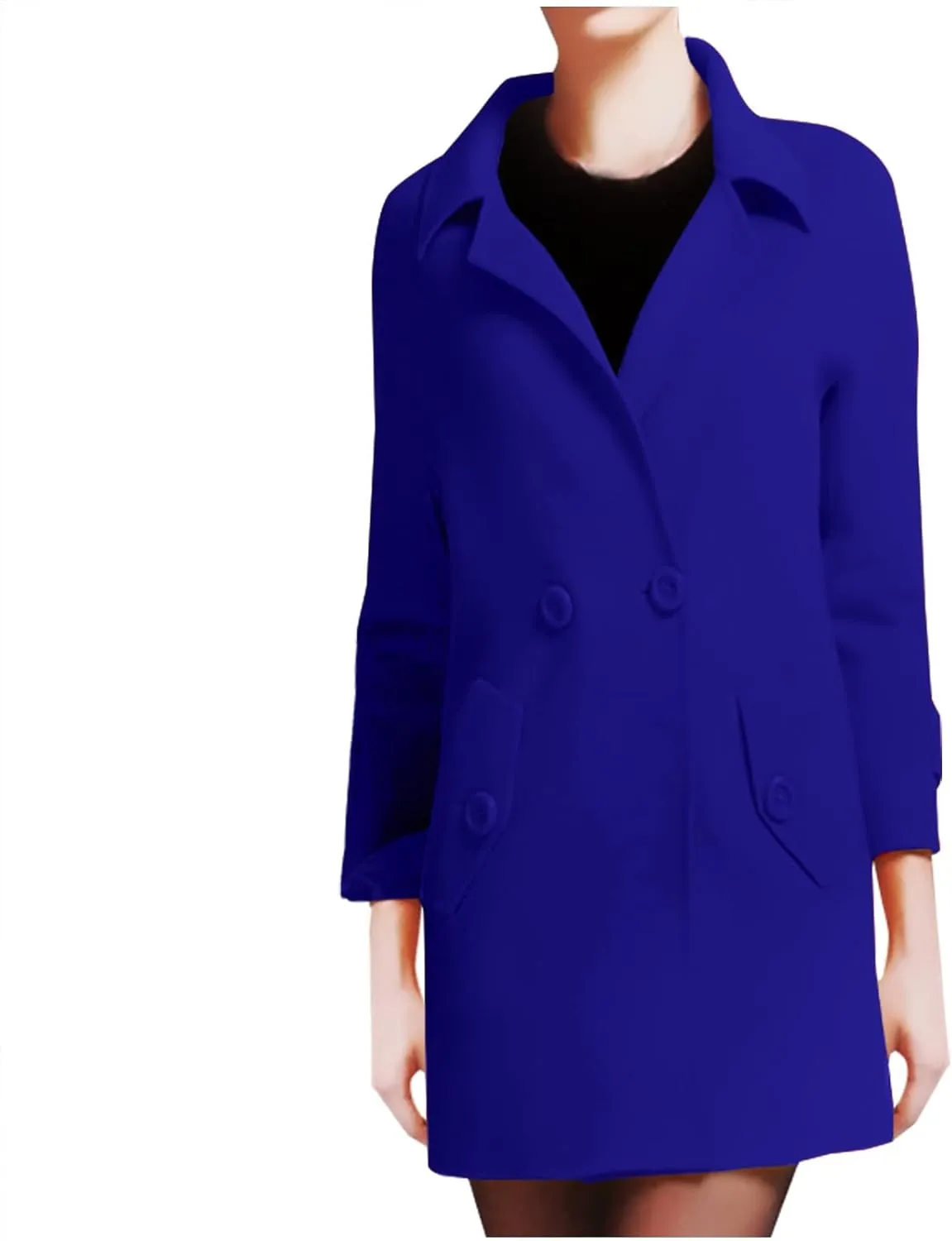 Womens Jacket Wool Blend Coats Vintage Single Breasted Lapel Overcoat Long Sleeve Casual Slim Fit Button Cardigan