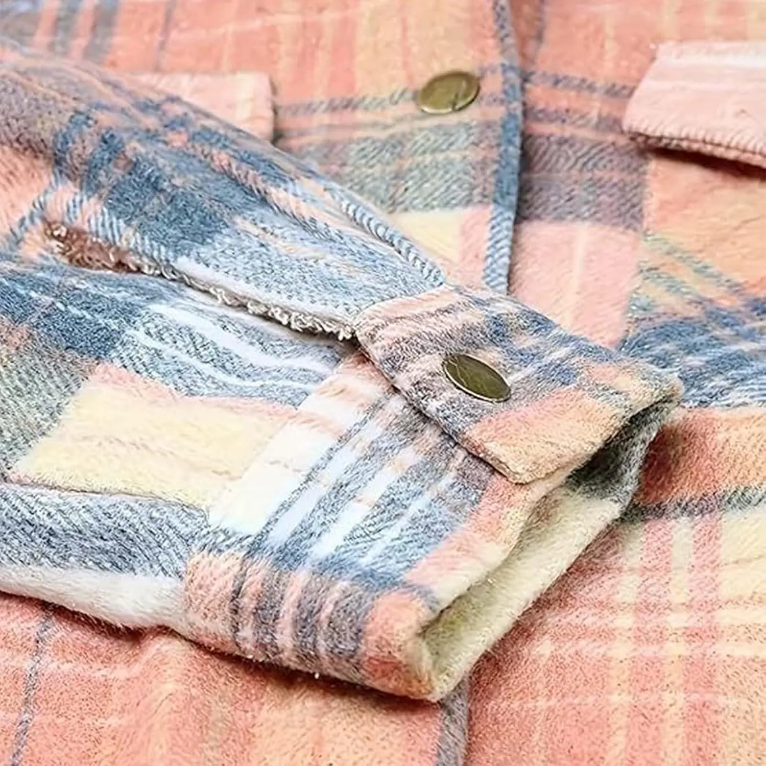 Womens Long Flannel Coats Plaid Long Sleeves Suit Collar Casual Jackets Fleece Lined Button Down Loose Winter Coats
