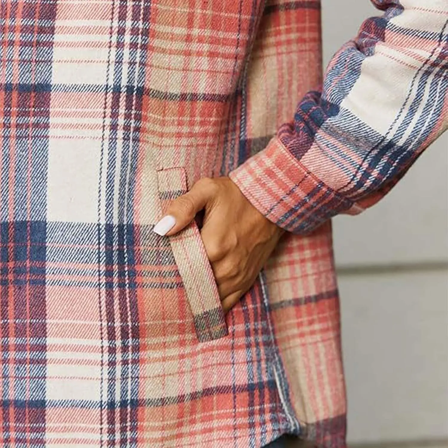Womens Long Flannel Coats Plaid Long Sleeves Suit Collar Casual Jackets Fleece Lined Button Down Loose Winter Coats