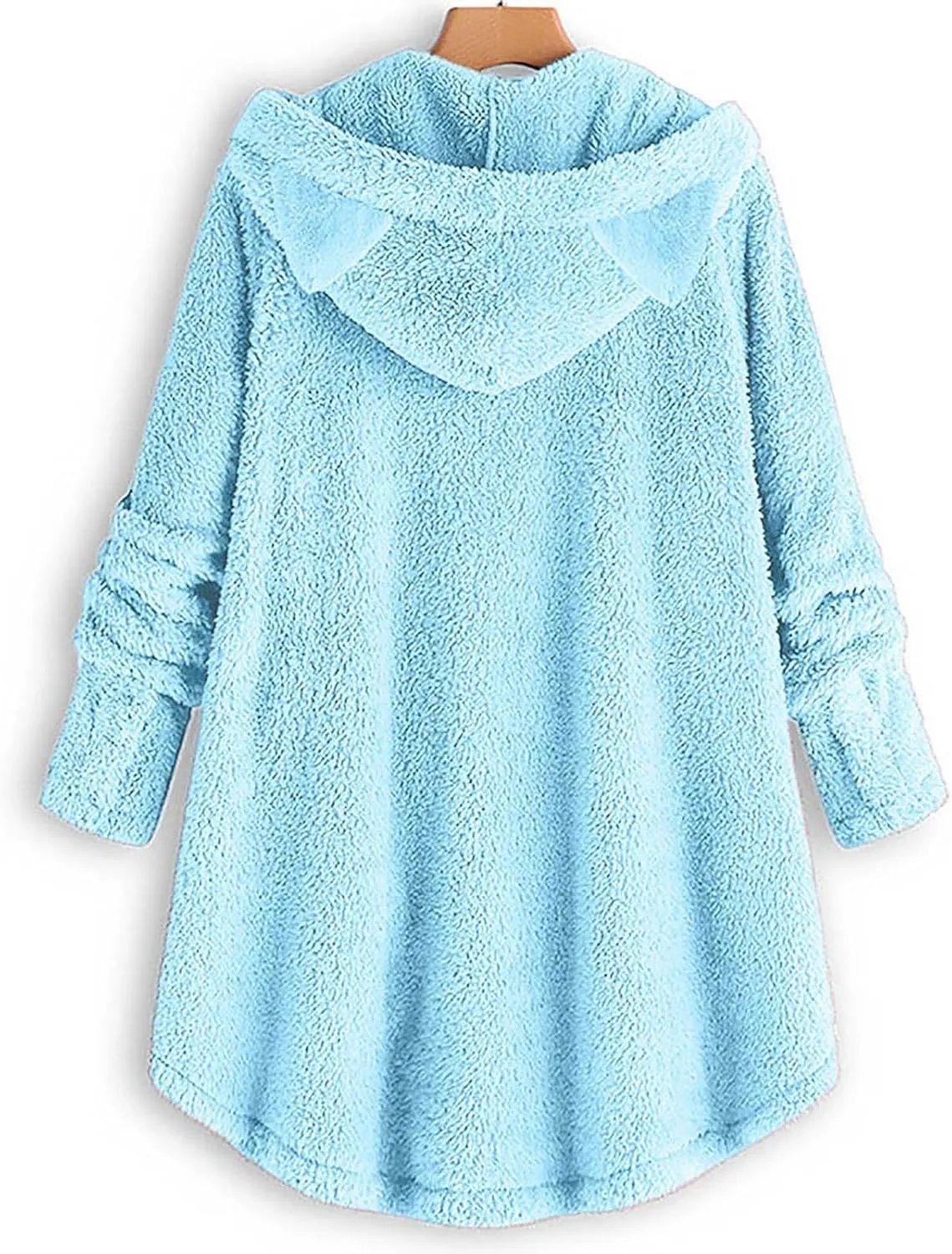 Womens Long Fleece Jackets Winter Hooded Coats Oversized Button Down Cardigan Sweater Warm Soft Jacket with Pockets