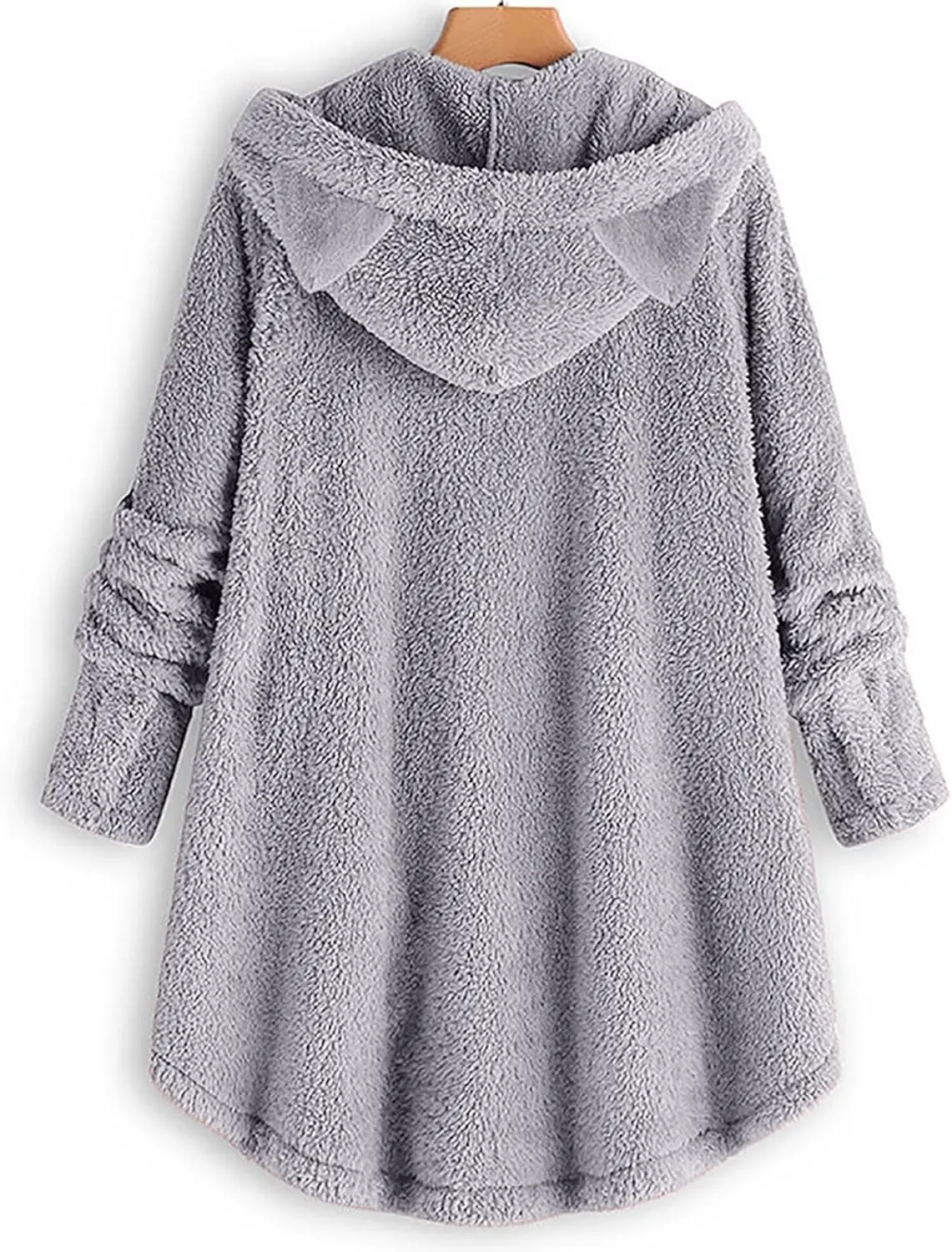 Womens Long Fleece Jackets Winter Hooded Coats Oversized Button Down Cardigan Sweater Warm Soft Jacket with Pockets