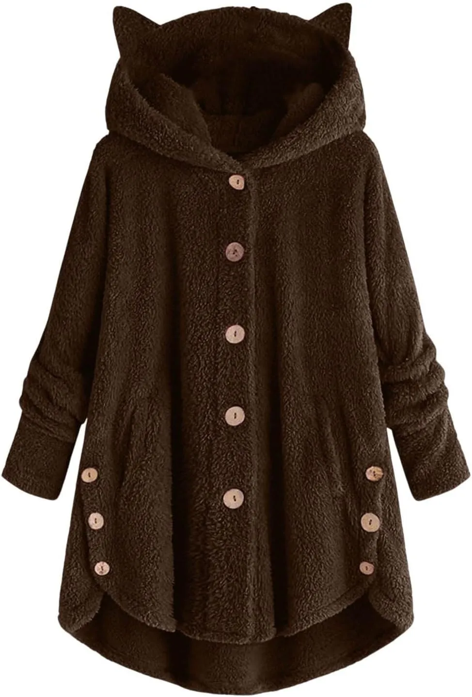 Womens Long Fleece Jackets Winter Hooded Coats Oversized Button Down Cardigan Sweater Warm Soft Jacket with Pockets