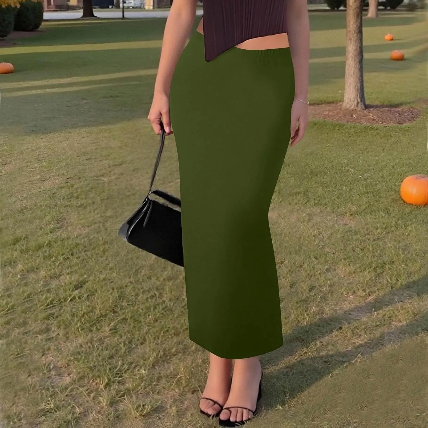 Women's Long Pencil Skirt - High Waisted Summer Fall Y2K Club Bodycon Tight Maxi Skirts