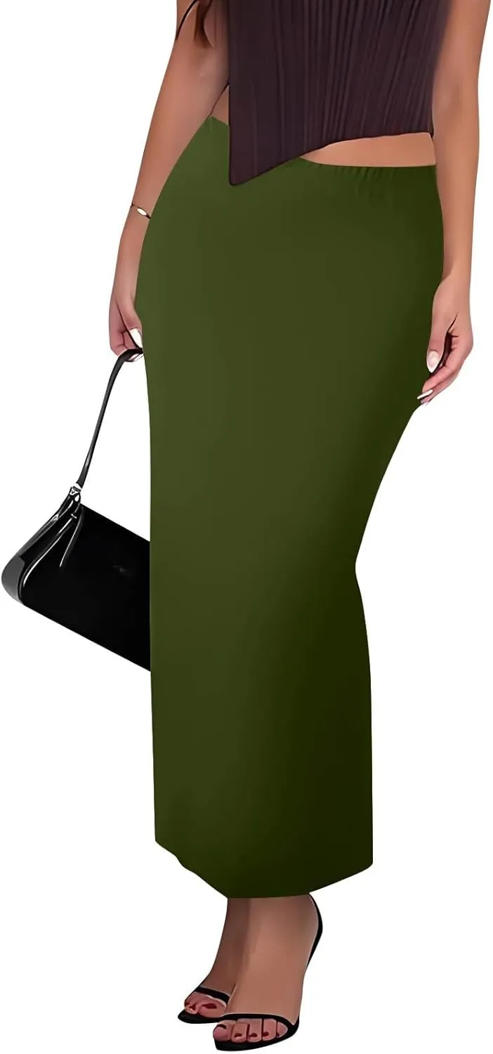 Women's Long Pencil Skirt - High Waisted Summer Fall Y2K Club Bodycon Tight Maxi Skirts