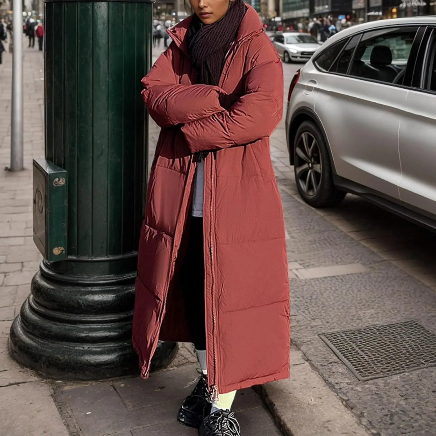 Women's Long Puffer Jacket Oversized Quilted Casual Warm Winter Coat Zip Up Down Jacket Parkas with Pockets Outerwear