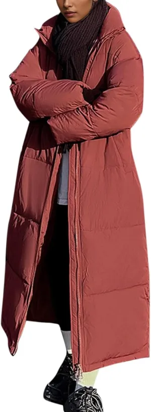 Women's Long Puffer Jacket Oversized Quilted Casual Warm Winter Coat Zip Up Down Jacket Parkas with Pockets Outerwear