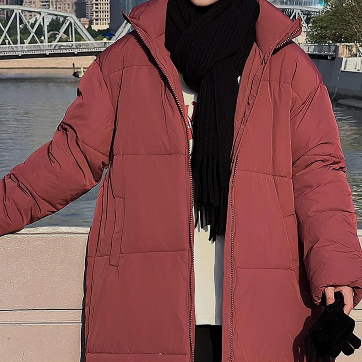 Women's Long Puffer Jacket Oversized Quilted Casual Warm Winter Coat Zip Up Down Jacket Parkas with Pockets Outerwear