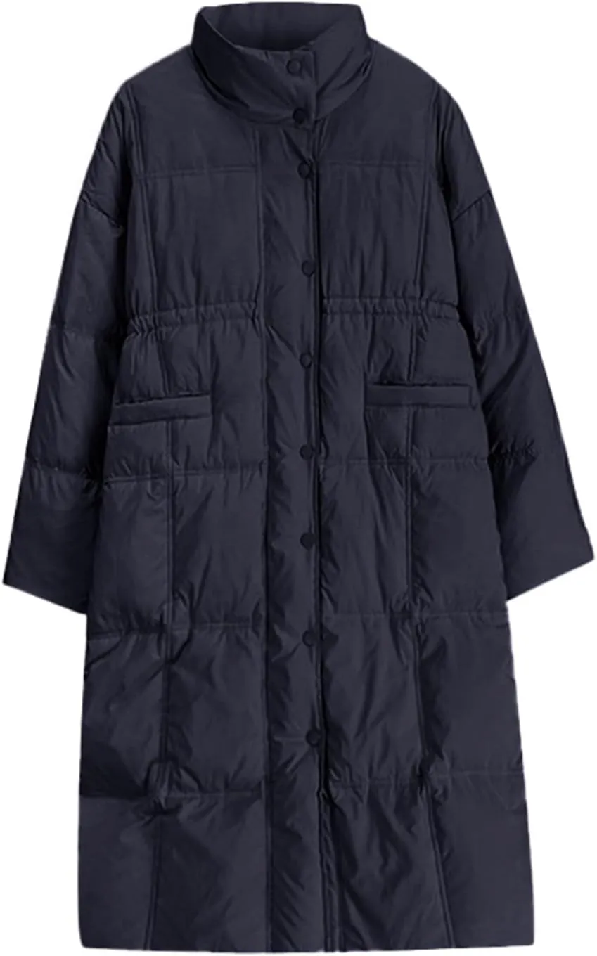 Womens Long Quilted Jackets Lightweight Puffer Down Jacket Thickened Warm Quilted Winter Coat Outerwear with Pockets