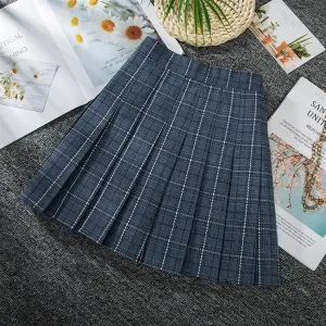 Women's Preppy Pleated Skirt High Waist A-line Mini Skirt (Color : Blue A, Size : XL)