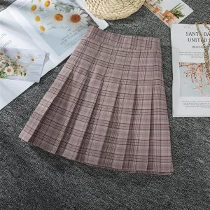 Women's Preppy Pleated Skirt High Waist A-line Mini Skirt (Color : Brown A, Size : XXL)