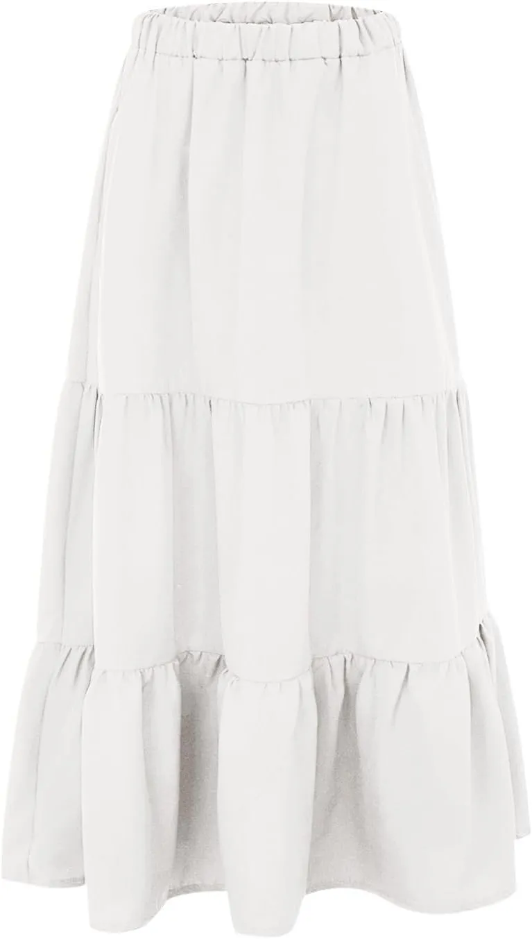 WomenS Summer Boho Flowy Skorts Swing Tiered A-Line Maxi Skirt Fashion Trendy Elastic Waist Pleated Long Beach Dress