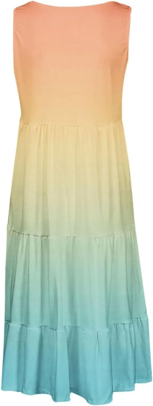 Womens Summer Dresses 2025 Crew Neck Casual Sundresses Sleeveless Flowy Dress Loose Vacation Midi Dress