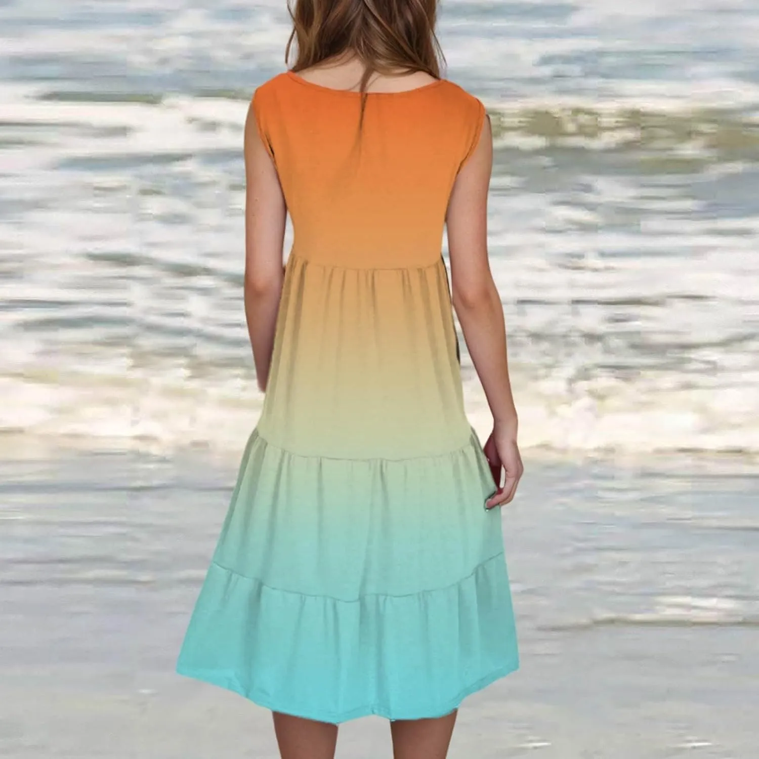 Womens Summer Dresses 2025 Crew Neck Casual Sundresses Sleeveless Flowy Dress Loose Vacation Midi Dress