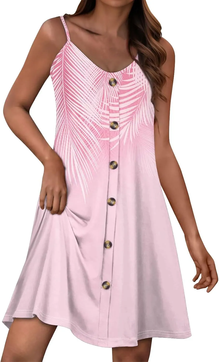 Womens Summer Dresses Floral Beach Mini Dress Button Flowy Sleeveless Beach Cover Up Spaghetti Strap Casual Sundresses