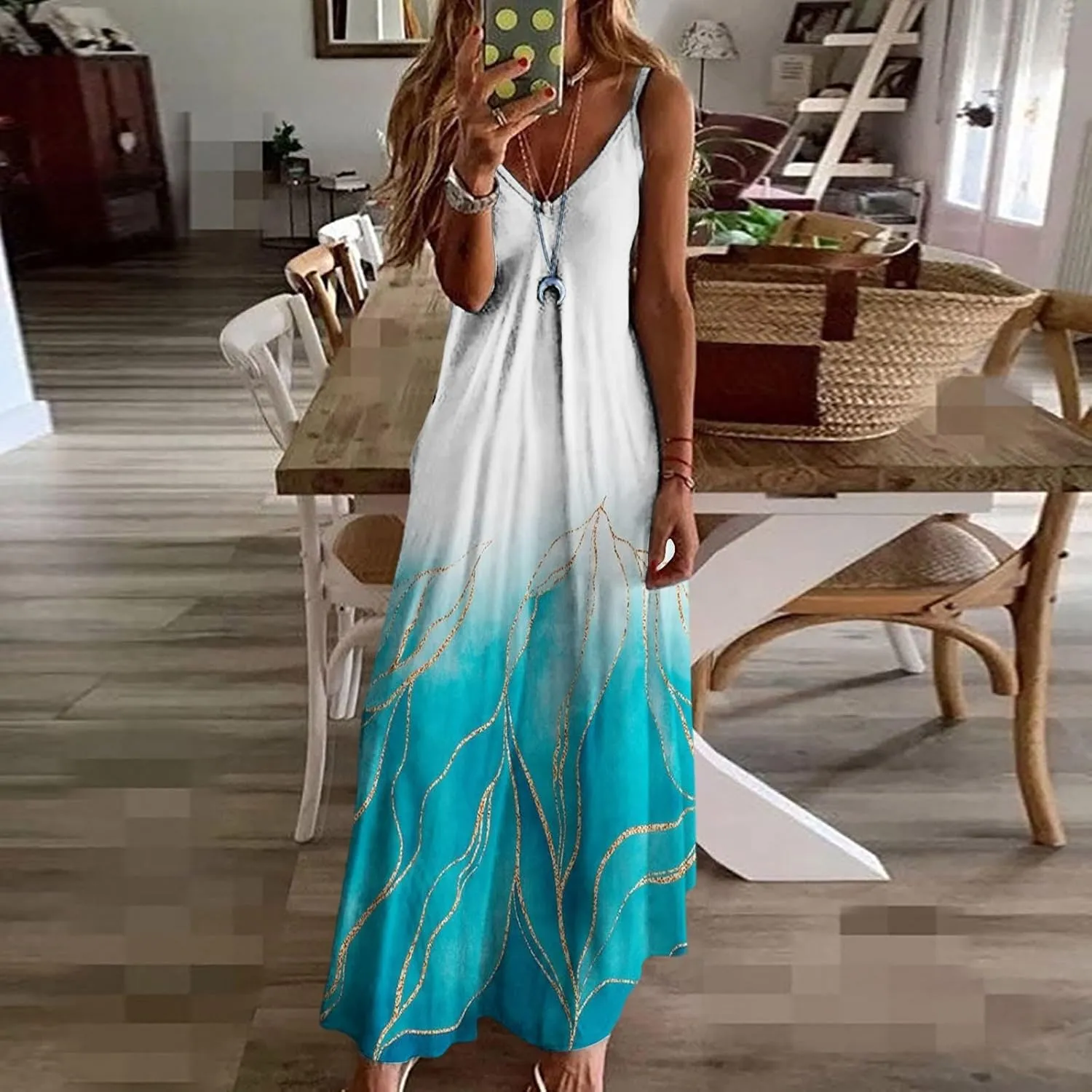 Womens Summer Dresses Spaghetti Strap Casual Sundresses Sleeveless V Neck Beach Loose Maxi Dress 2025