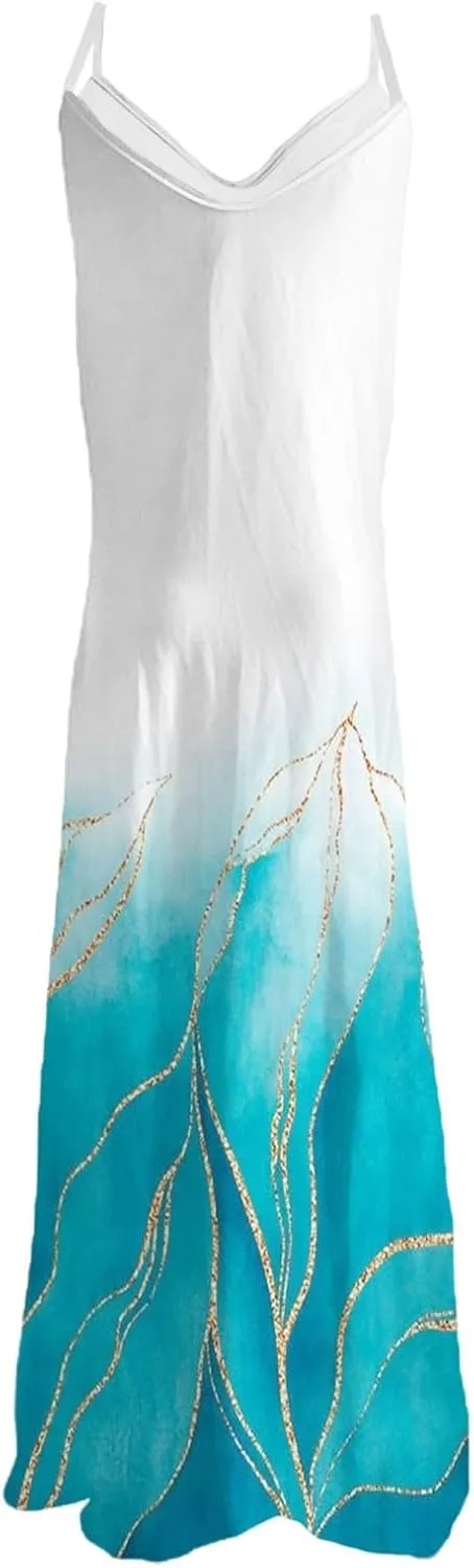 Womens Summer Dresses Spaghetti Strap Casual Sundresses Sleeveless V Neck Beach Loose Maxi Dress 2025