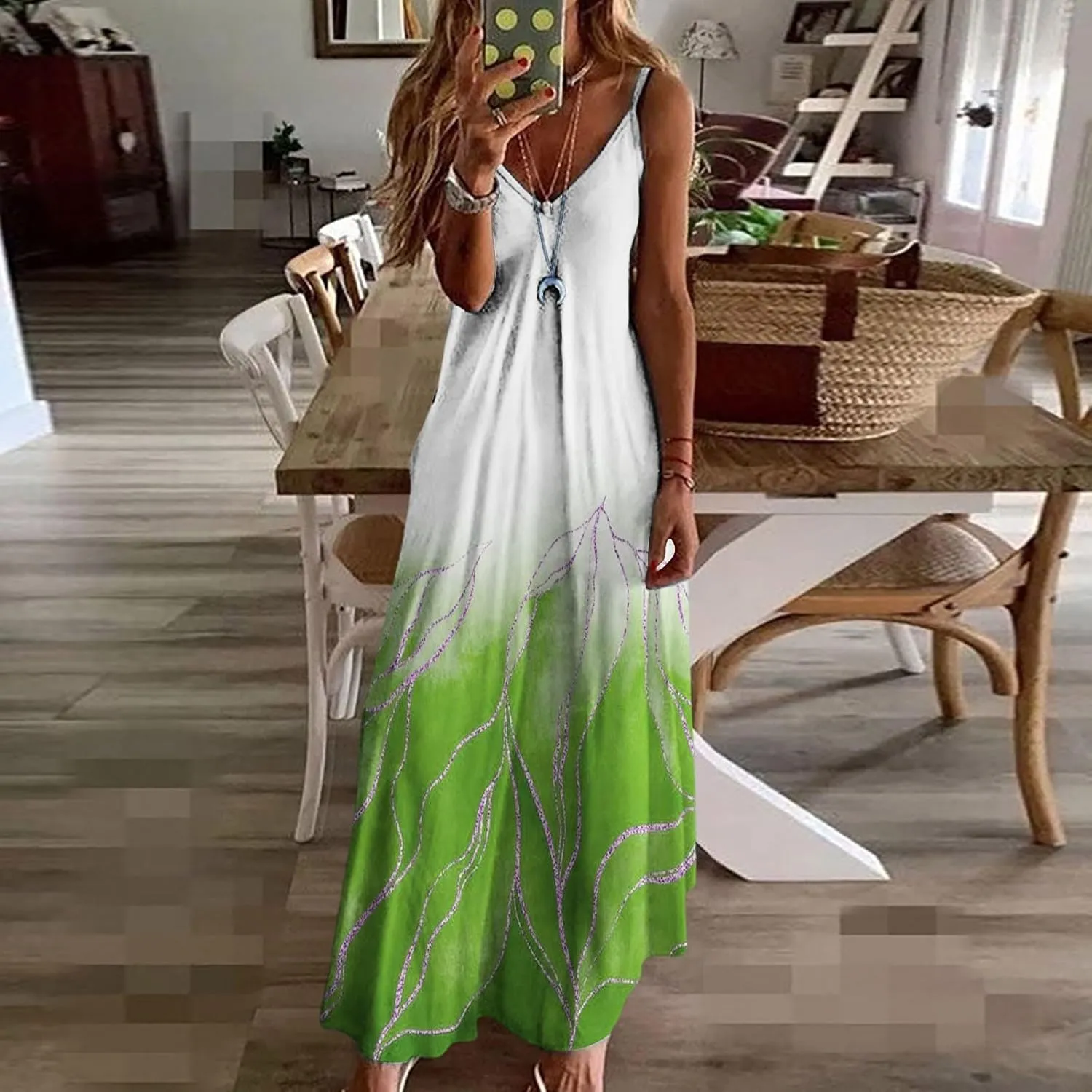 Womens Summer Dresses Spaghetti Strap Casual Sundresses Sleeveless V Neck Beach Loose Maxi Dress 2025