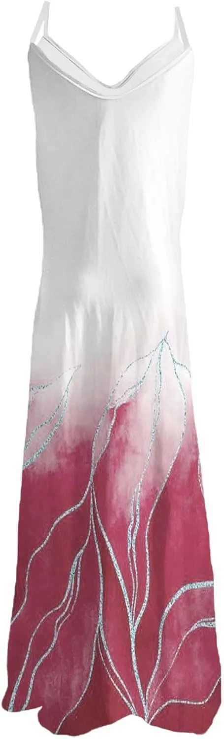 Womens Summer Dresses Spaghetti Strap Casual Sundresses Sleeveless V Neck Beach Loose Maxi Dress 2025
