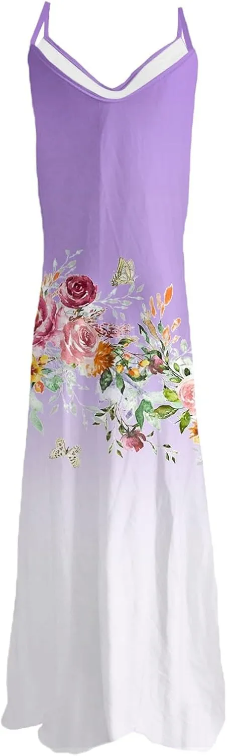Womens Summer Dresses Spaghetti Strap Casual Sundresses Sleeveless V Neck Beach Loose Maxi Dress 2025