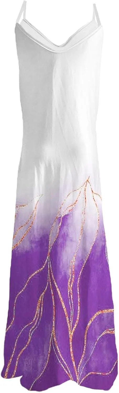 Womens Summer Dresses Spaghetti Strap Casual Sundresses Sleeveless V Neck Beach Loose Maxi Dress 2025