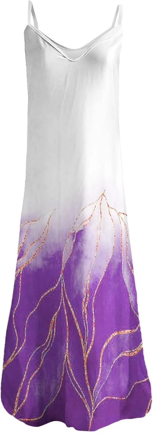 Womens Summer Dresses Spaghetti Strap Casual Sundresses Sleeveless V Neck Beach Loose Maxi Dress 2025