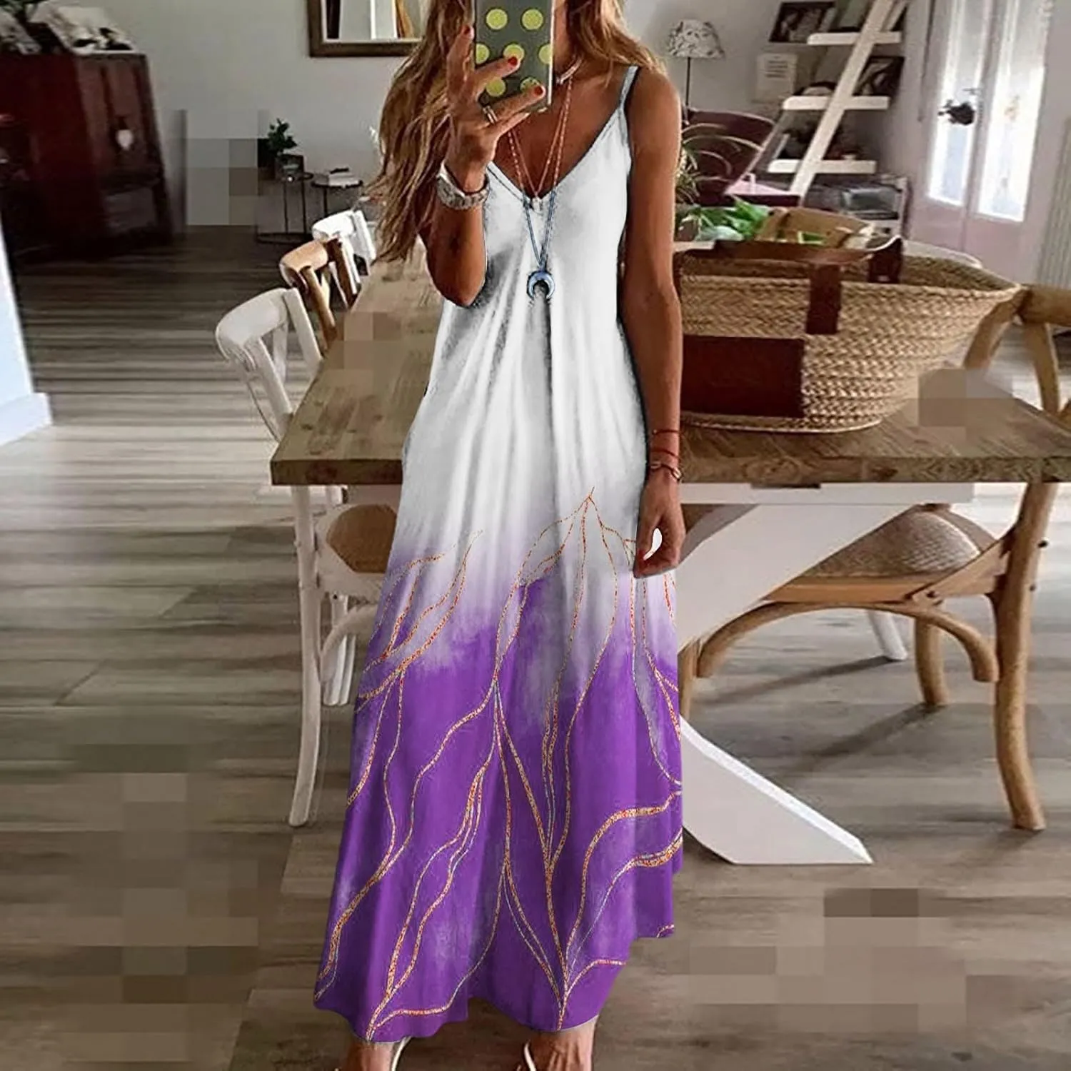 Womens Summer Dresses Spaghetti Strap Casual Sundresses Sleeveless V Neck Beach Loose Maxi Dress 2025