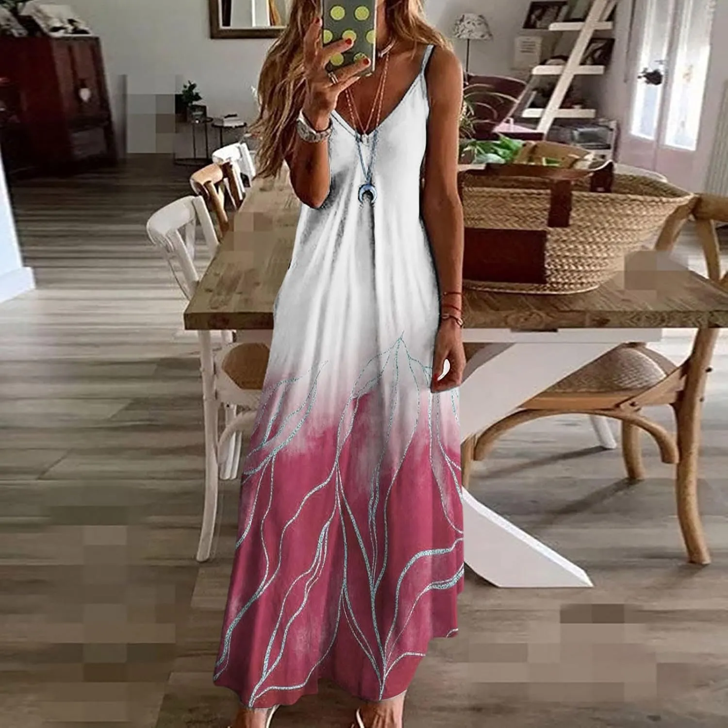 Womens Summer Dresses Spaghetti Strap Casual Sundresses Sleeveless V Neck Beach Loose Maxi Dress 2025