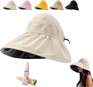 Womens Sun Hats for Women - Outdoor UV Protection Hollow Top Sun Hat, Wide Brim with Ponytail Hole Beach Summer Hat