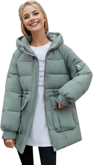 Women's Thickened Down Jacket Warm Winter Hooded Mid-Length Puffy Packable Jacket Puffer Down Coat Christmas Gifts