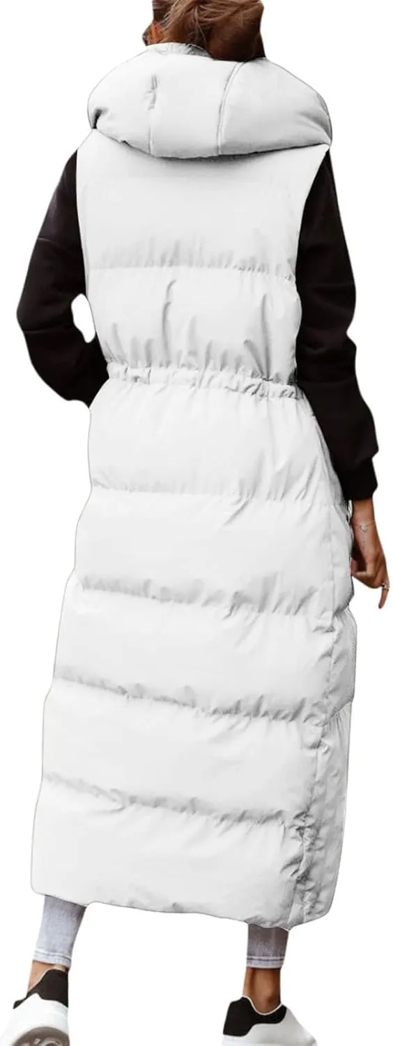 Women's Vest Coat Casual Sleeveless Oversized Long Jackets Solid Color Zip Up Down Jacket Quilted Outdoor Fleece Coat