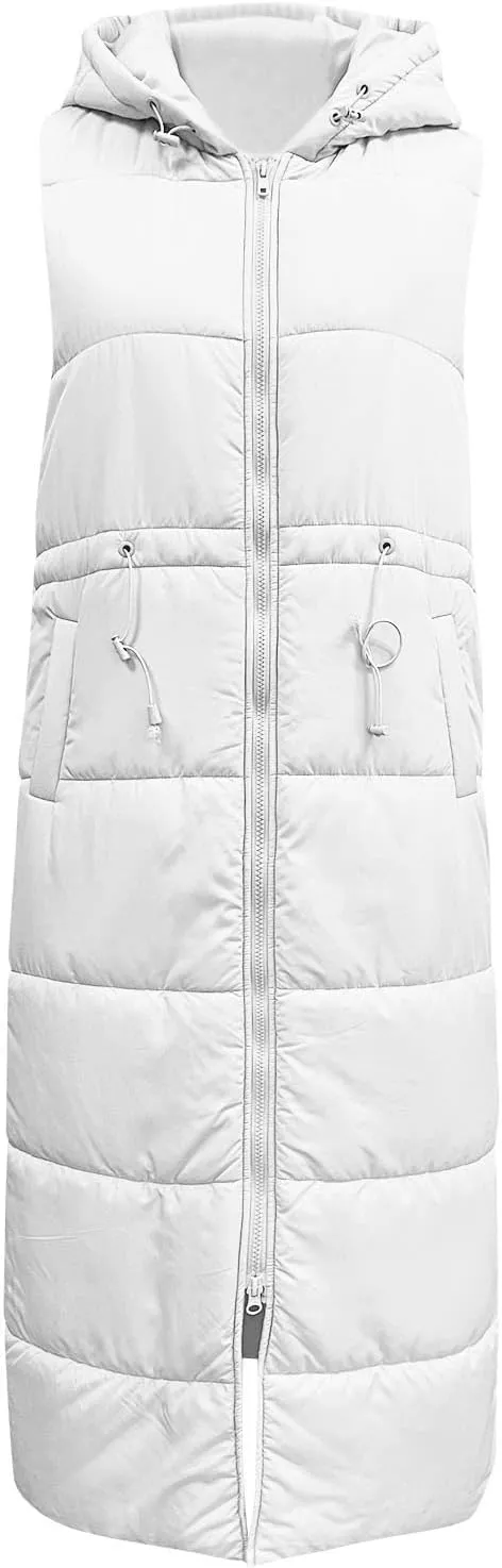 Women's Vest Coat Casual Sleeveless Oversized Long Jackets Solid Color Zip Up Down Jacket Quilted Outdoor Fleece Coat