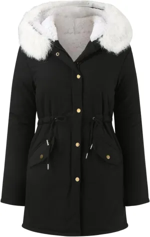 Women's Warm Winter Puffer Coats Thicken Fleece Lined Down Jackets Faux Fur Hooded Snow Parkas Overcoats with Pockets