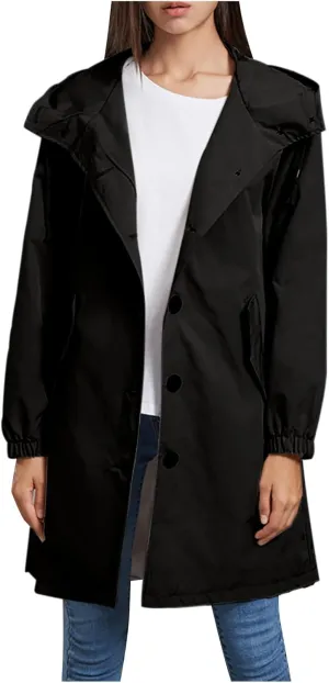 Women's Waterproof Raincoat Lightweight Casual Rain Jacket Long Hooded Windbreaker with Pockets for Hiking Outdoor