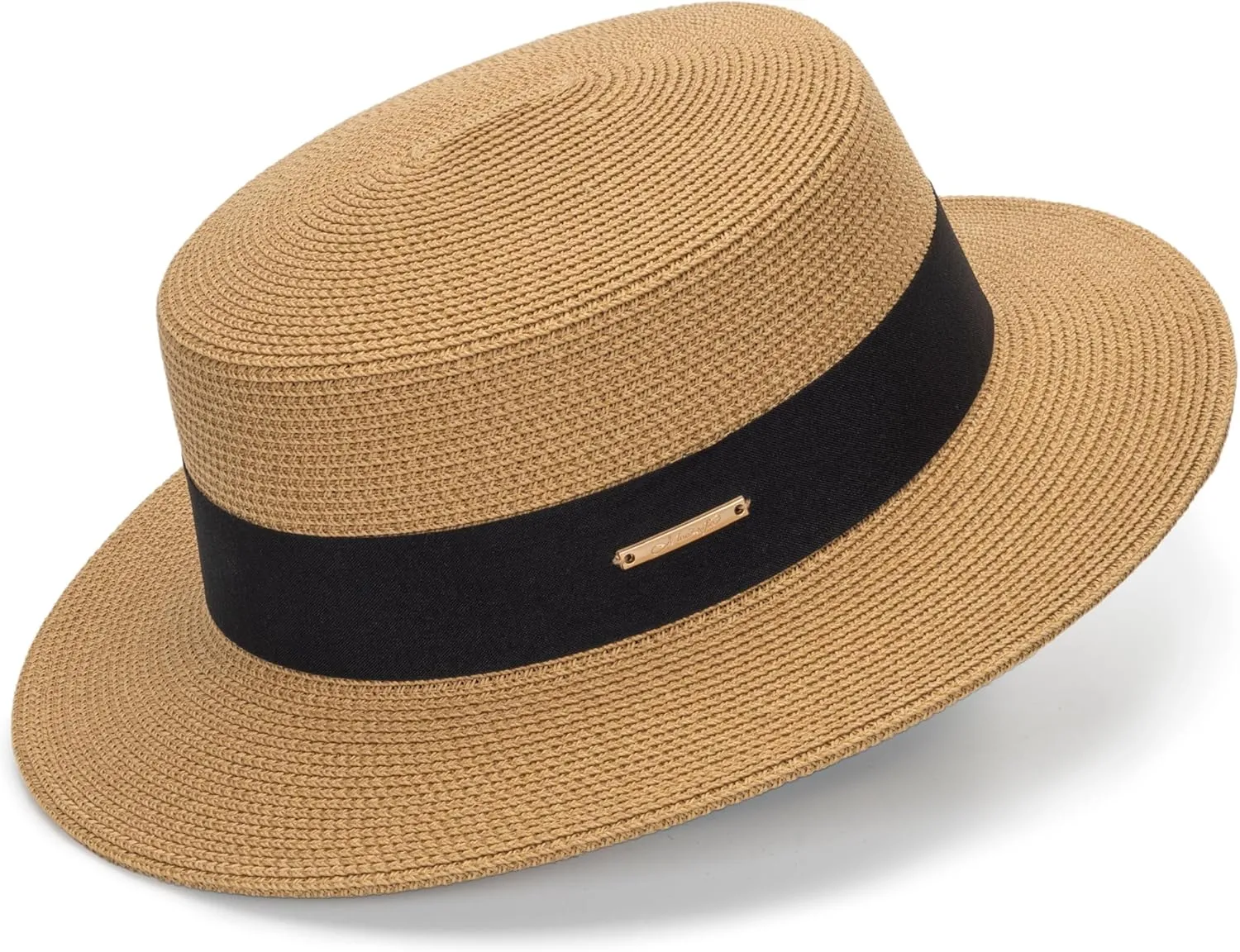 Women's Wide Brim Sun Hat Straw Panama Hat - UV-Protection Summer Boater Fedora Beach-Sun-Hats(M-L)
