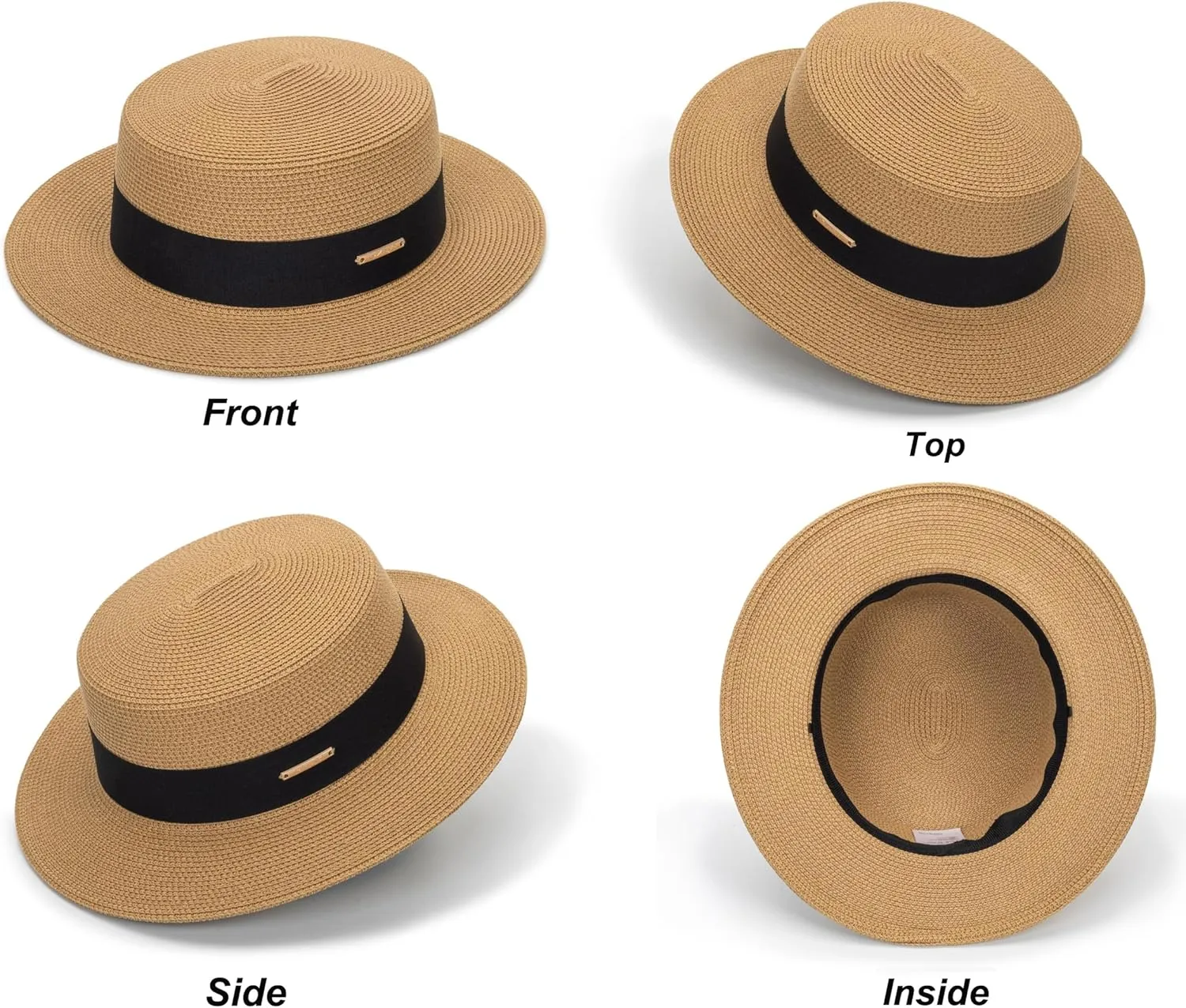 Women's Wide Brim Sun Hat Straw Panama Hat - UV-Protection Summer Boater Fedora Beach-Sun-Hats(M-L)