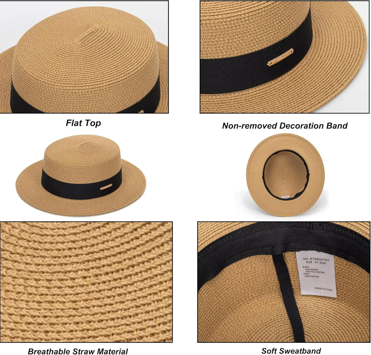 Women's Wide Brim Sun Hat Straw Panama Hat - UV-Protection Summer Boater Fedora Beach-Sun-Hats(M-L)