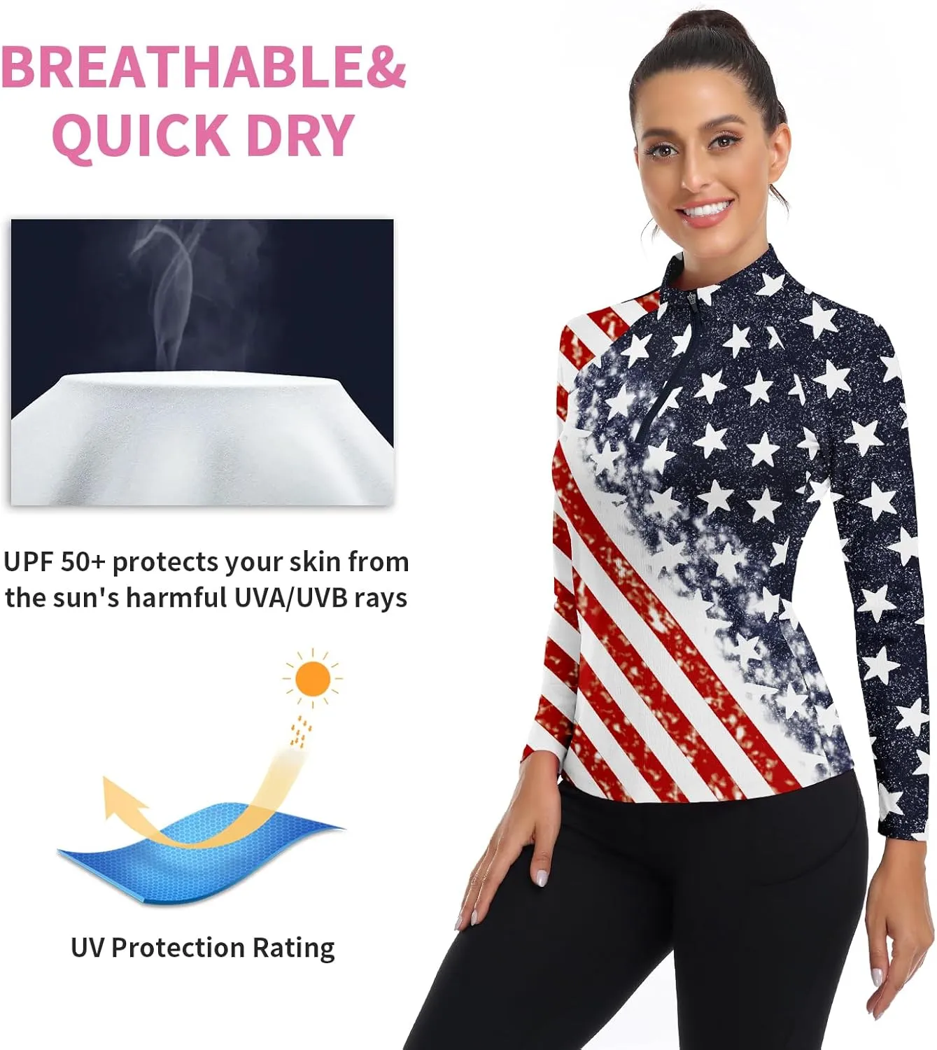 WOWENY Women's Long Sleeve Athletic Shirts Quarter Zip Pullover Collared T-Shirt Workout Print Tennis Top