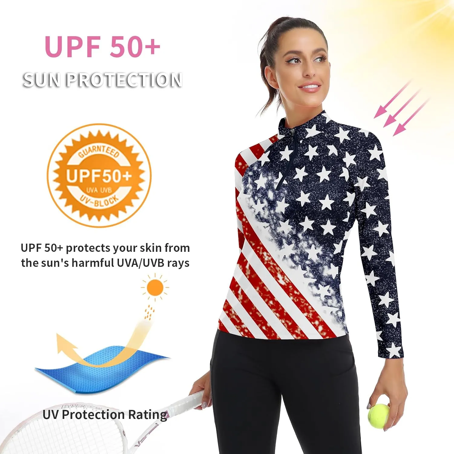 WOWENY Women's Long Sleeve Athletic Shirts Quarter Zip Pullover Collared T-Shirt Workout Print Tennis Top
