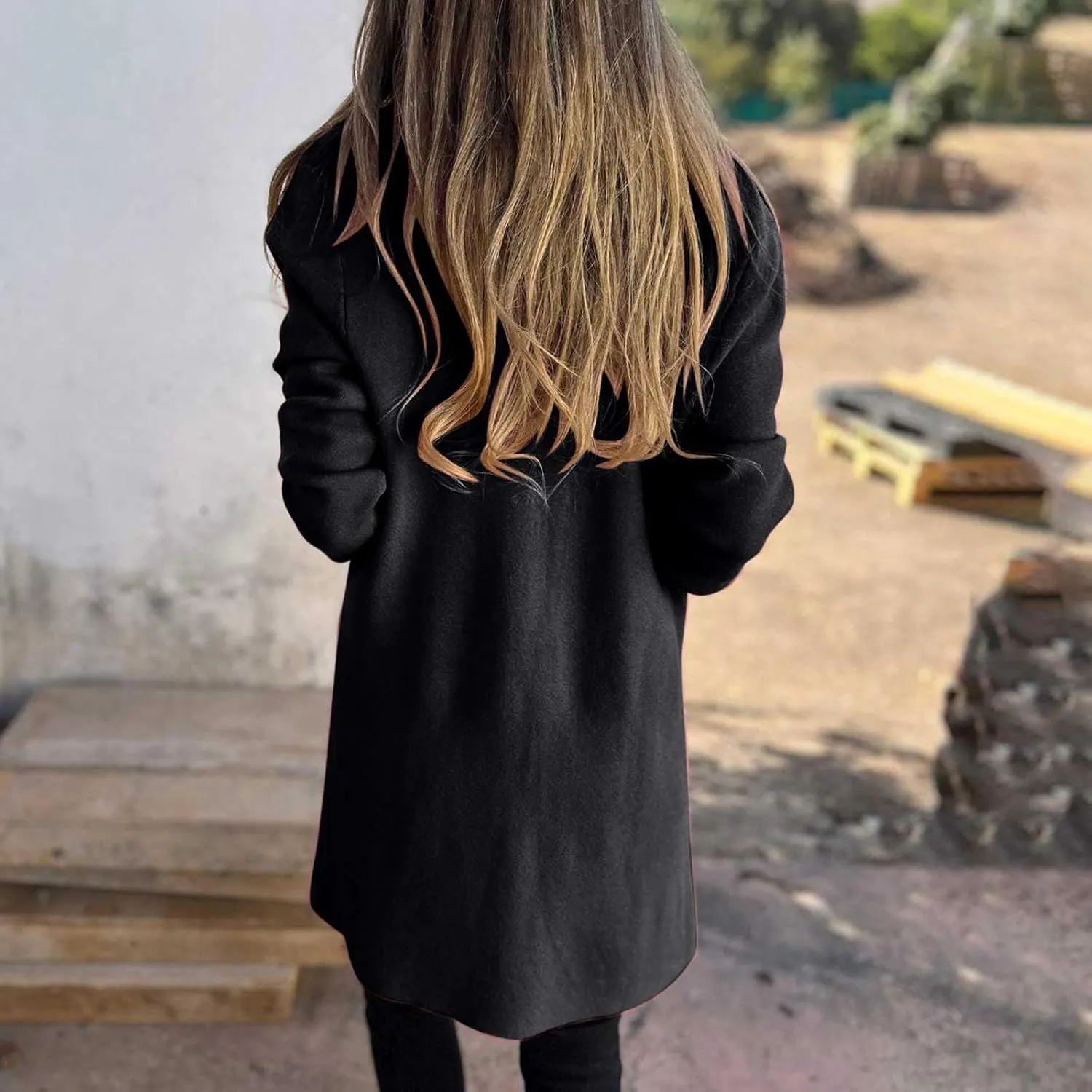 XUNRYAN Womens Long Trench Coat Open Front Cardigan Sweater Jackets Wool-Blend Lapel Overcoat Outerwear Winter Fall Fashion