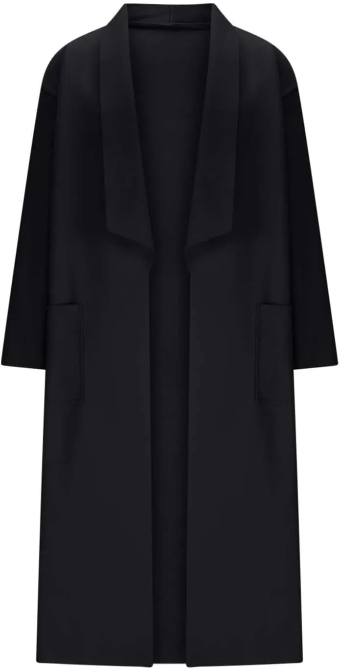 XUNRYAN Womens Long Trench Coat Open Front Cardigan Sweater Jackets Wool-Blend Lapel Overcoat Outerwear Winter Fall Fashion